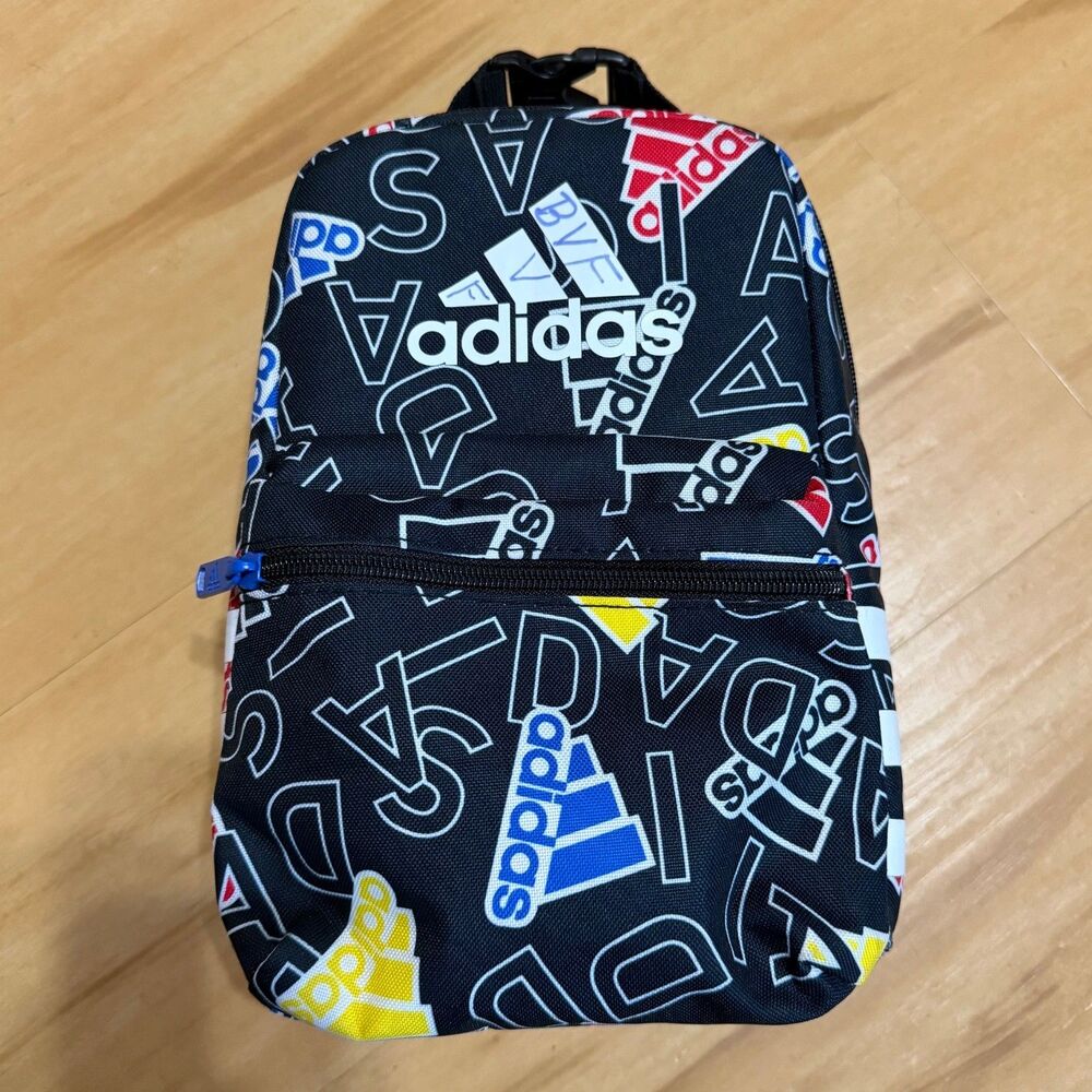 Adidas Santiago 3 Lunch Bag Insulated Black All Over Logo Print Top Handle